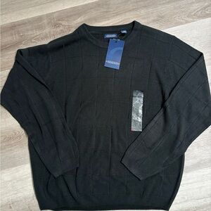 Consensus Mens Crewneck sweater black Windowpane knit XL NWT
